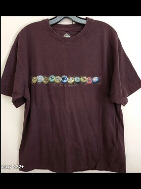 Newport Blue "First Line of Defense" bottle caps brown short sleeved t shirt